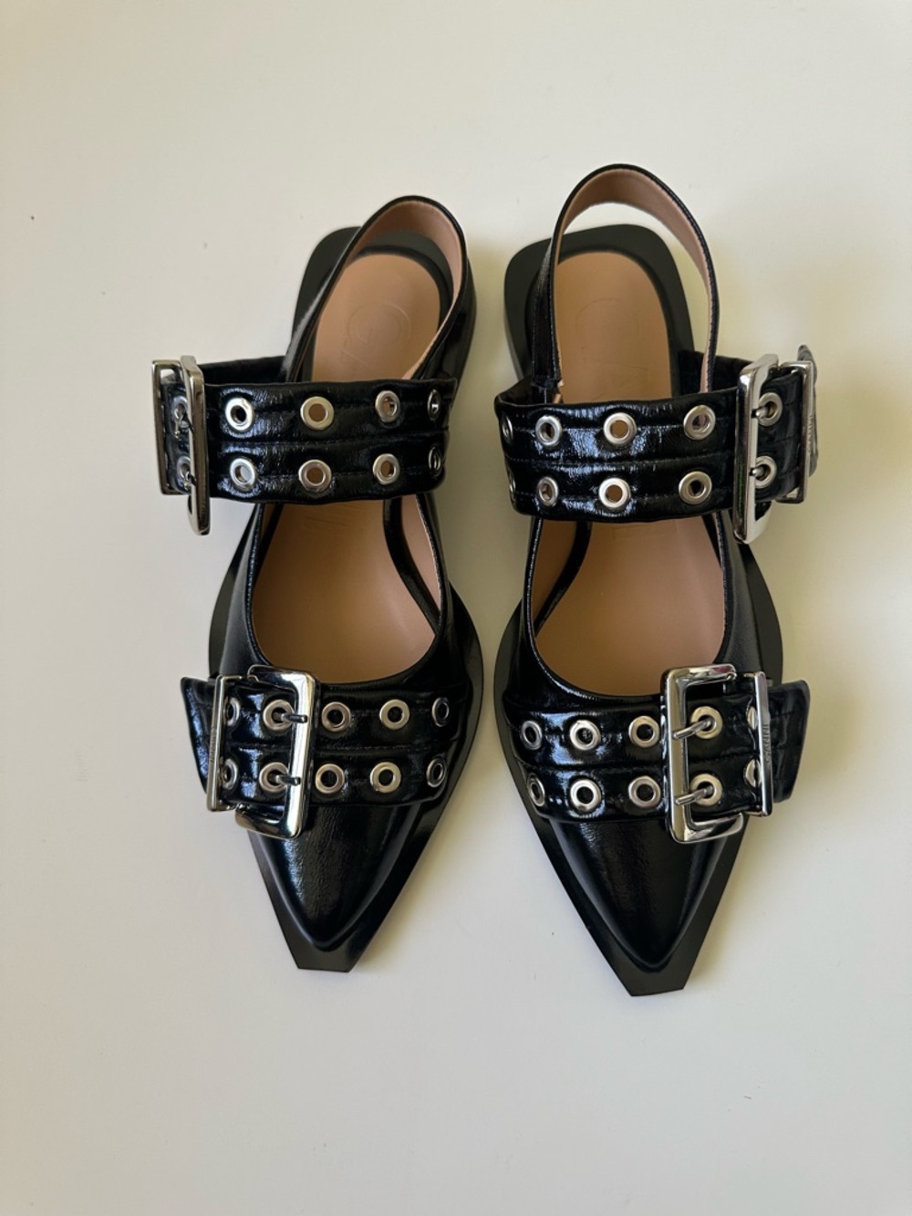 GANNI Feminine Buckle Slingback Pointed toe Ballerinas Shoes Black~37 - Picture 2 of 5